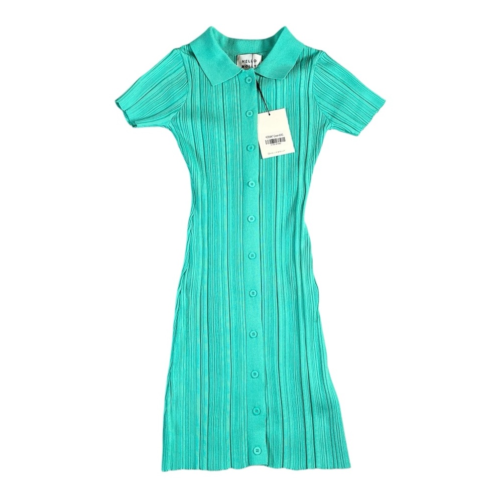 Hello Molly NWT Women's Green Collared Short Sleeve Button Down Mini Dress Sz 2‎